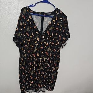 Anthropologie Black Dress with Vibrant Mushroom Pattern